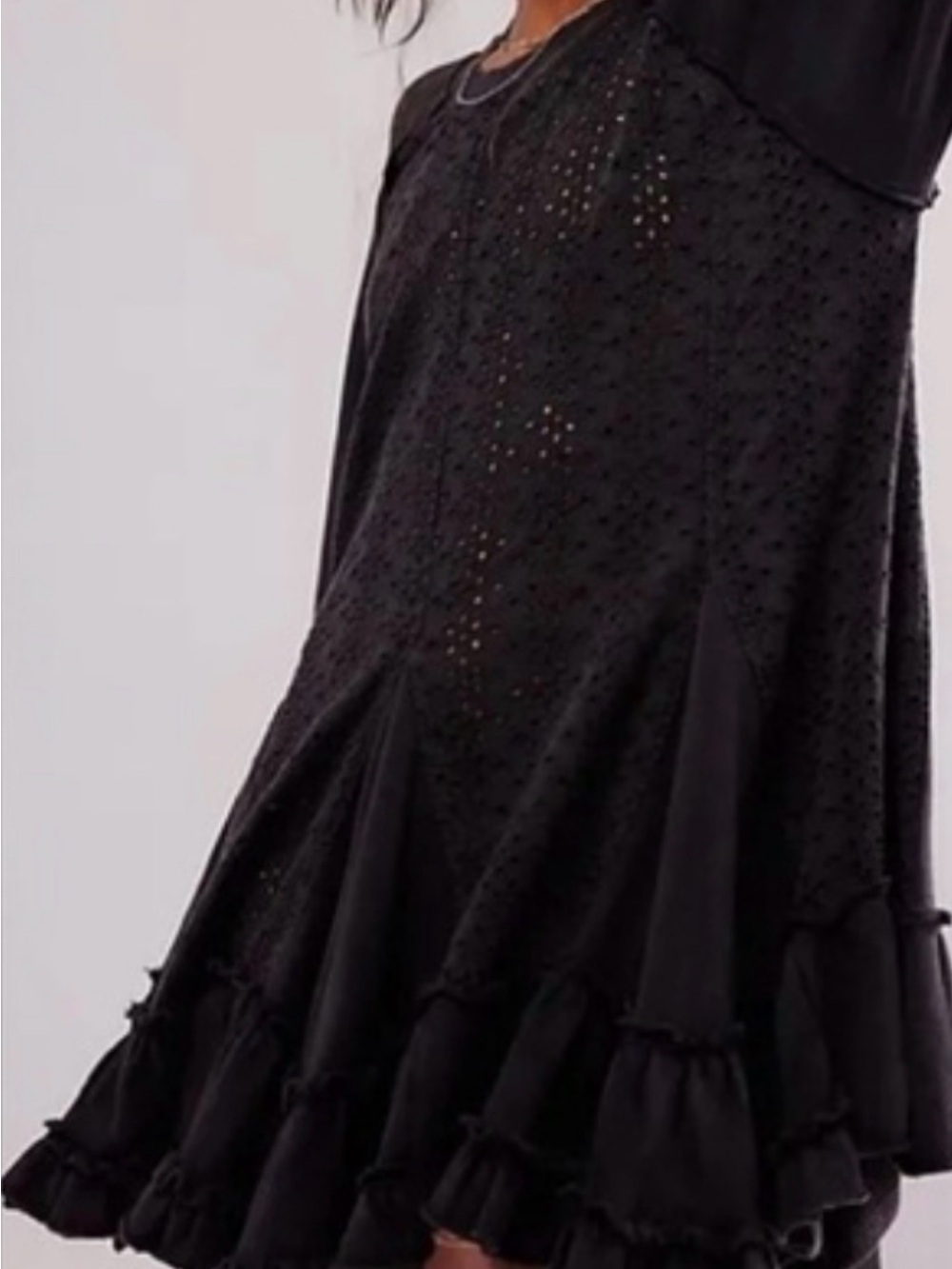 Free People Ava Black Ruffled Eyelet A-Line Top XL